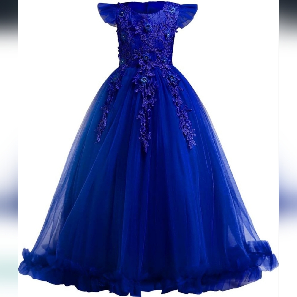 Blue Flutter Sleeve Square Neck Gown